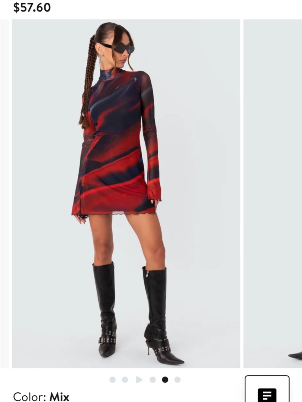 Sparks Fly Mock Neck Long Sleeve Mesh Minidress